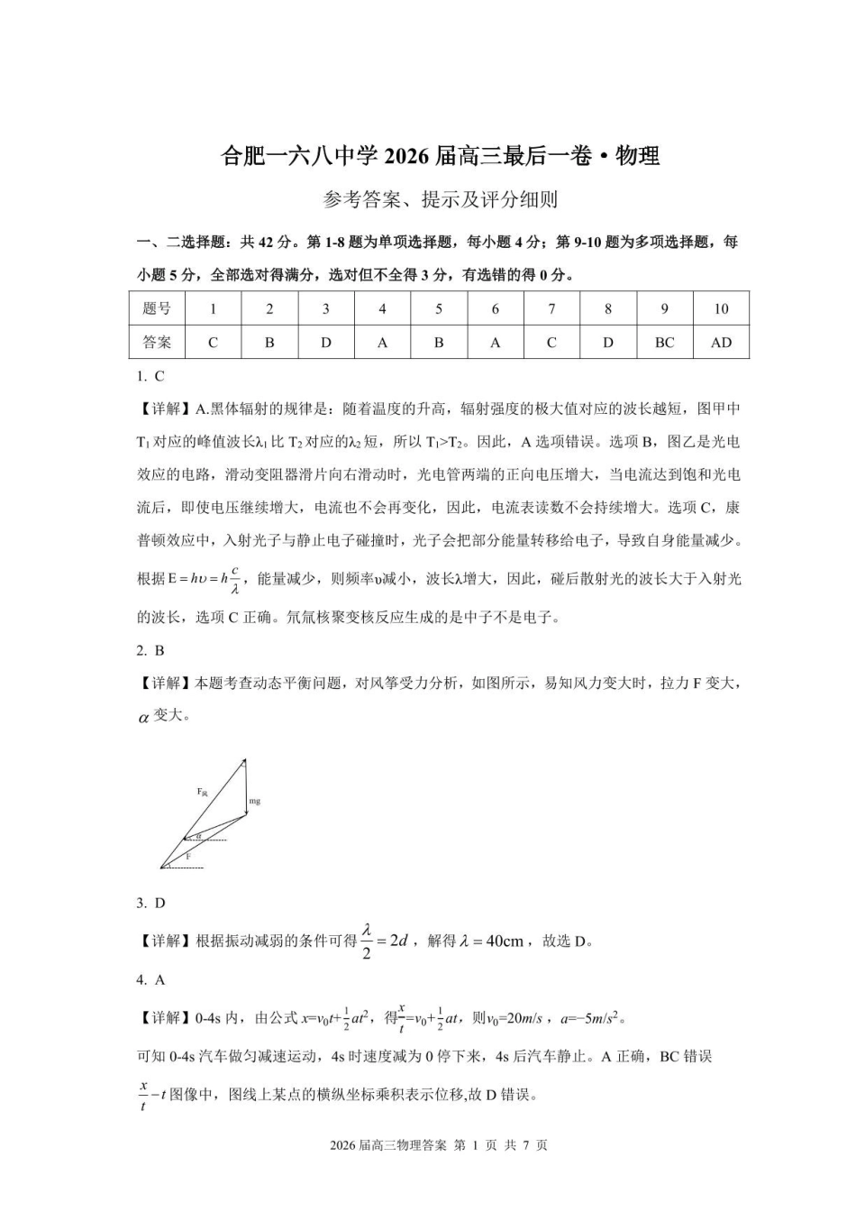 物理【一六八最后一卷】安徽合肥市第一六八中学等校2026届高三年级最后一卷(5.14-5.15)(1).pdf_第1页