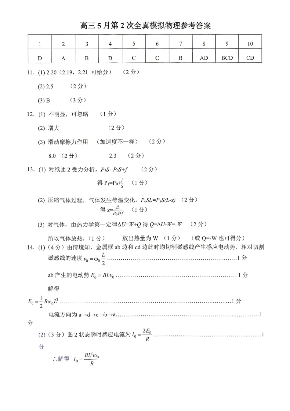 物理重庆市西南大学附中高2026届高三年级适应性测试(一)(西南大学附中一模)(5.14-5.16)(1).pdf_第1页