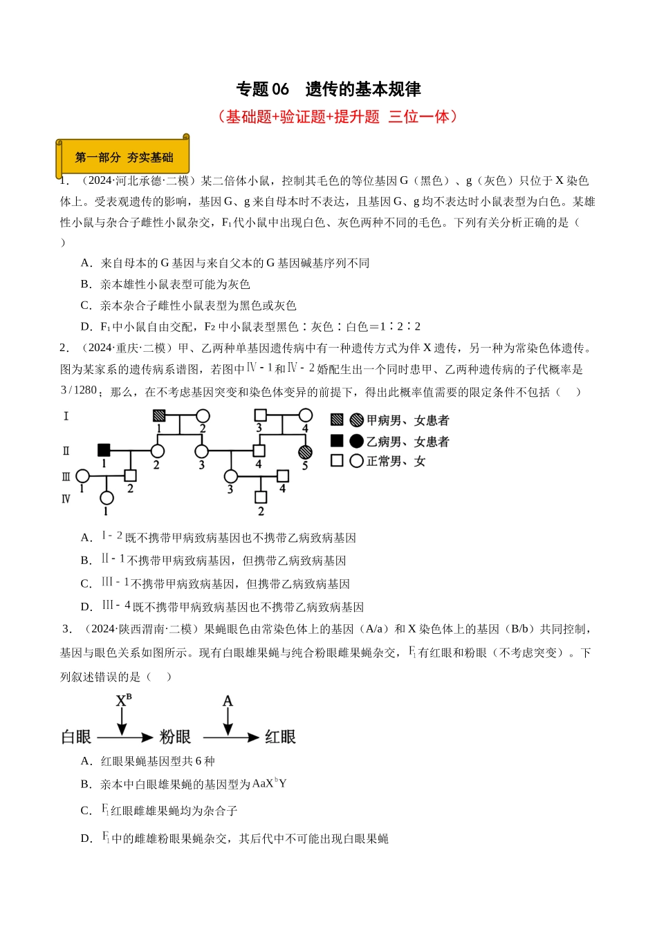 专题06  遗传的基本规律（原卷版）.docx_第1页