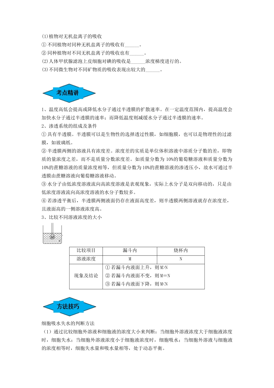 专题06 细胞的物质输入和输出（串讲）（原卷版）.docx_第2页