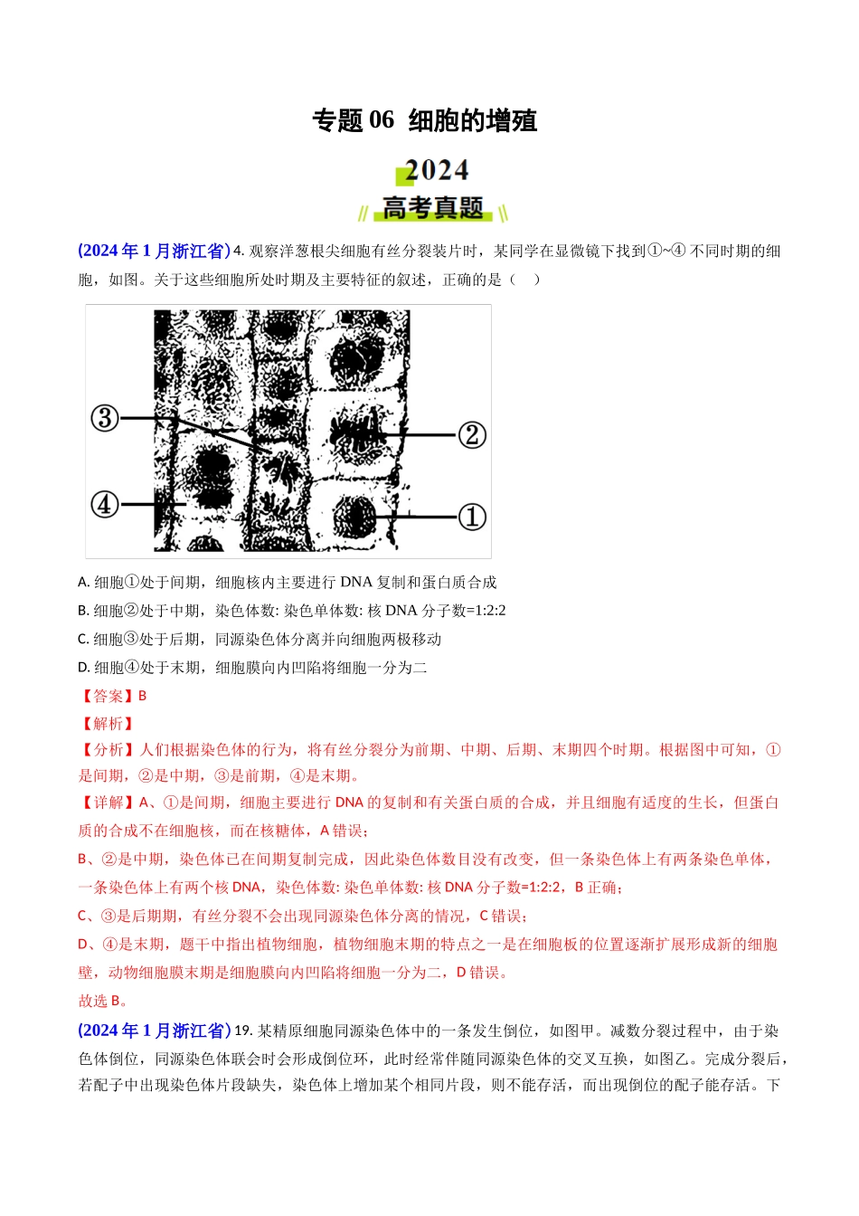 专题06 细胞的增殖-（解析版）.docx_第1页