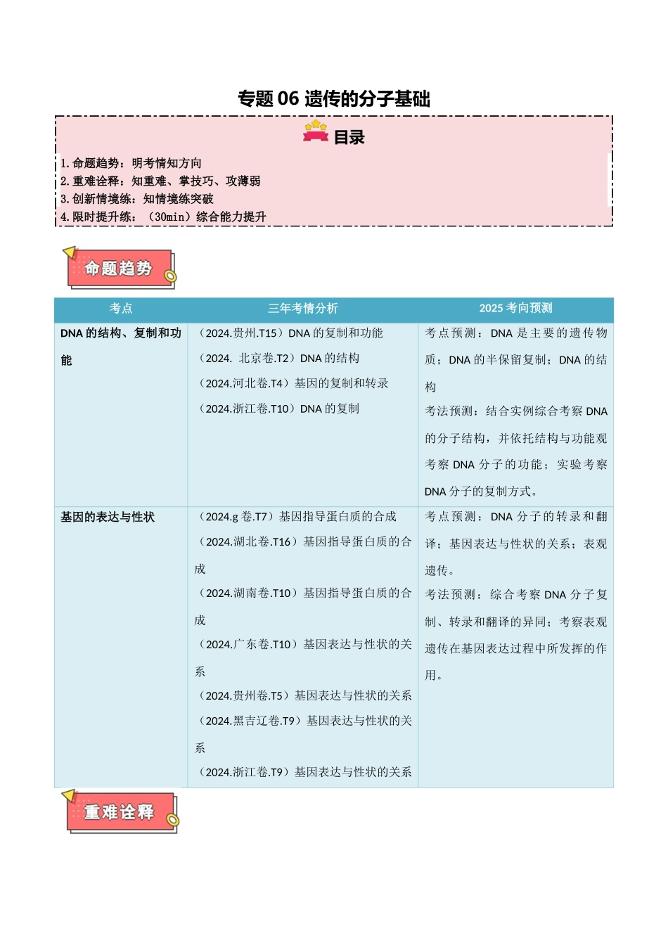 专题06 遗传的分子基础（原卷版）.docx_第1页