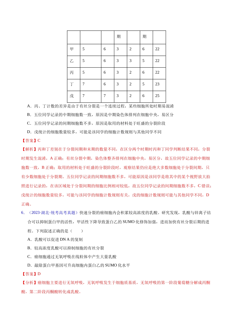 专题06 有丝分裂和减数分裂-五年（2019-2023）高考生物真题分项汇编（全国通用）（教师版）.docx_第3页