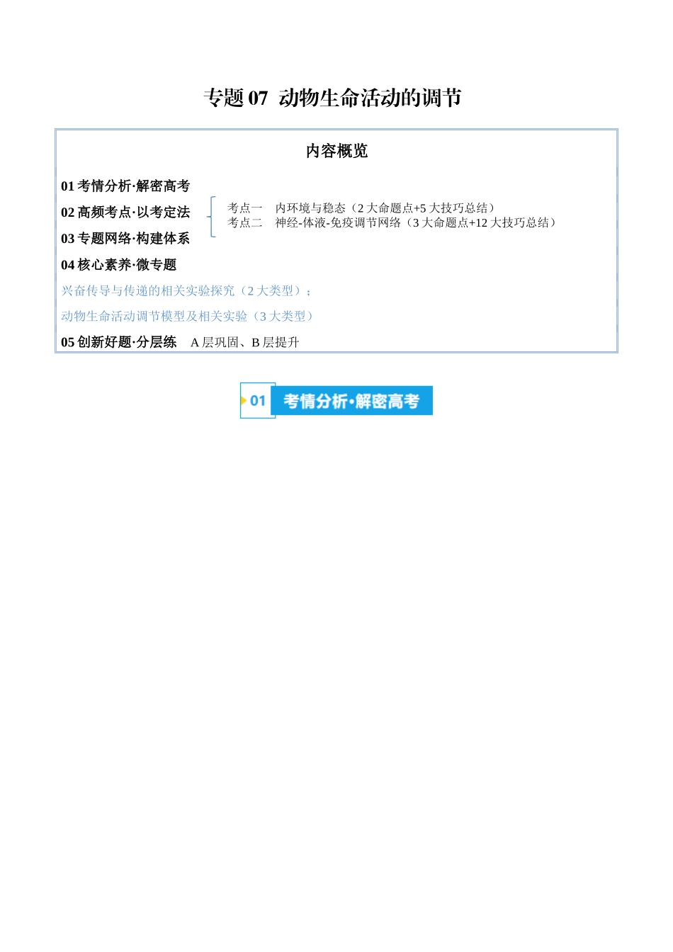 专题07 动物生命活动的调节(讲义)(原卷版).docx_第1页