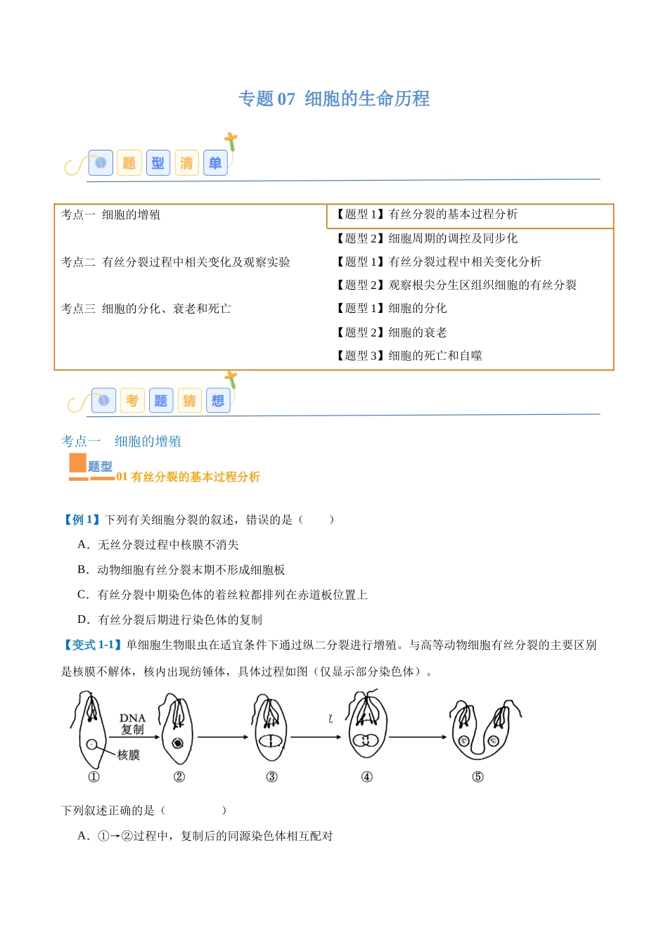 专题07 细胞生命历程(7大题型)(学生版).docx_第1页
