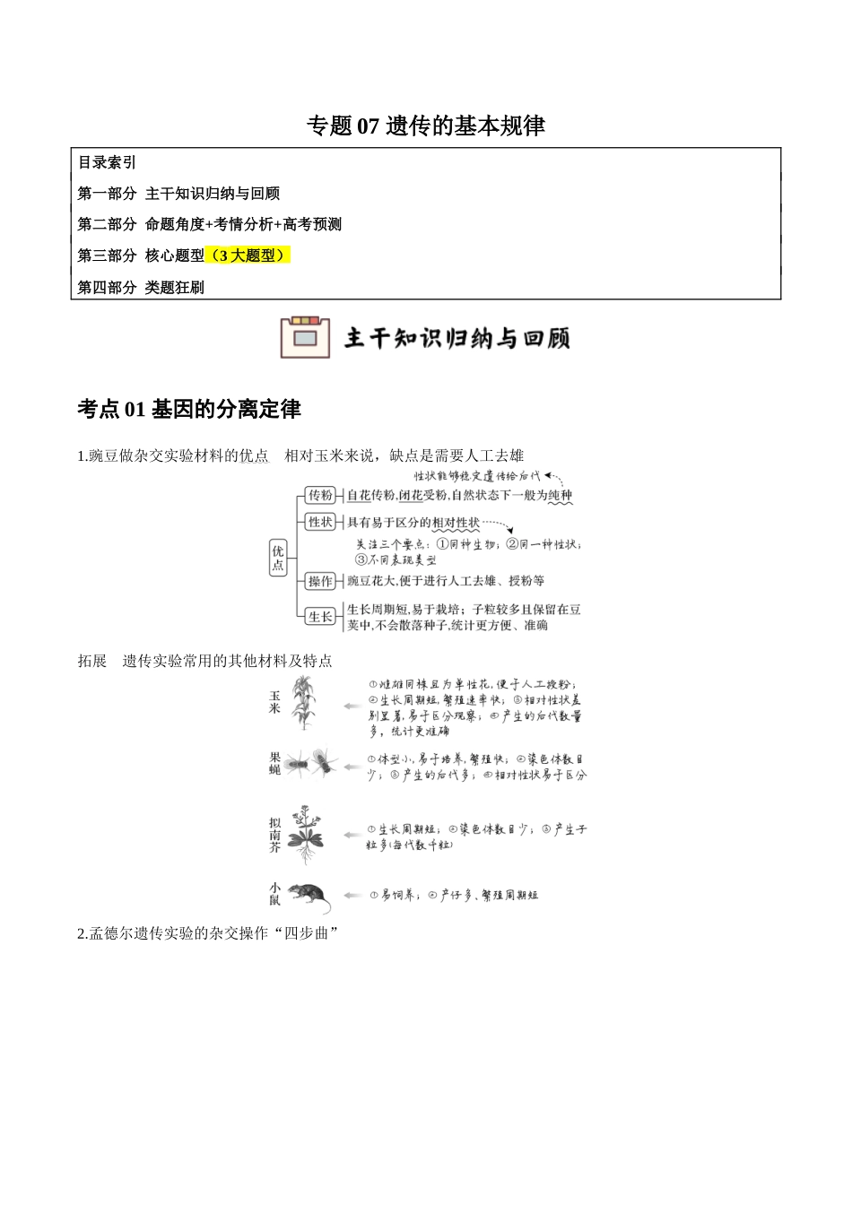 专题07 遗传的基本规律（学生版）.docx_第1页