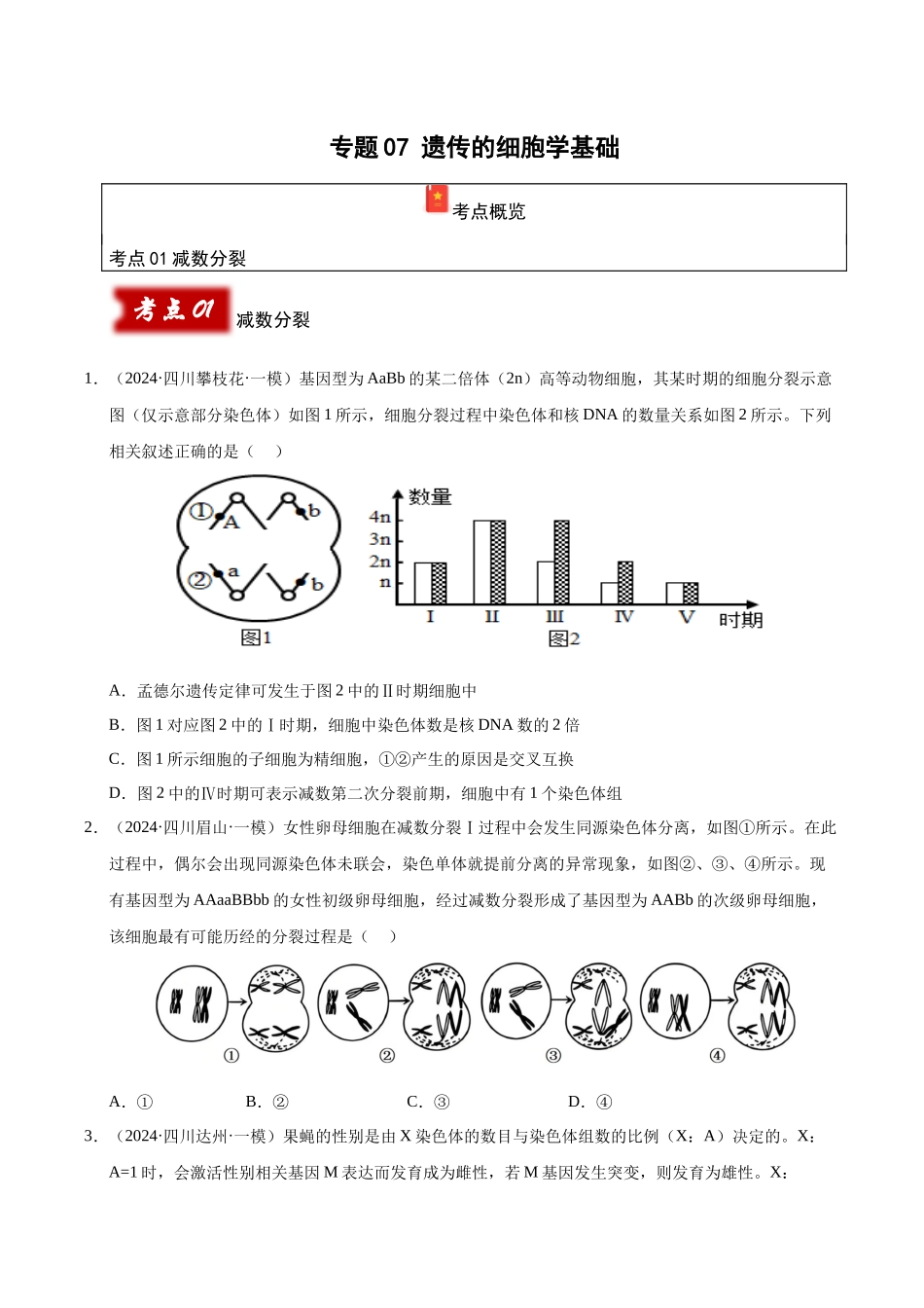 专题07 遗传的细胞学基础 (学生版).docx_第1页