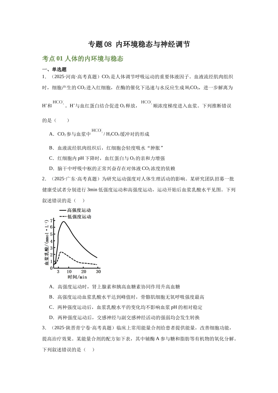 专题08 内环境稳态与神经调节(学生版) .docx_第1页