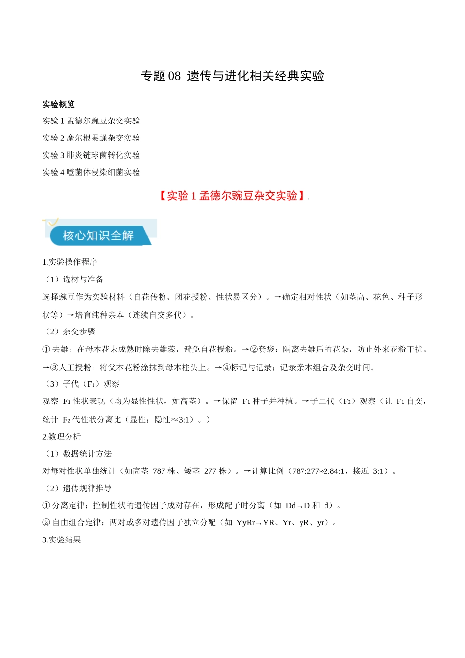 专题08 遗传与进化相关经典实验(学生版).docx_第1页