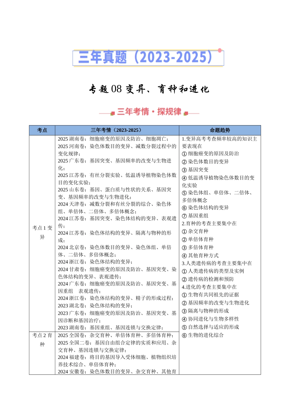 专题08 变异、育种和进化(全国通用)(教师版).docx_第1页