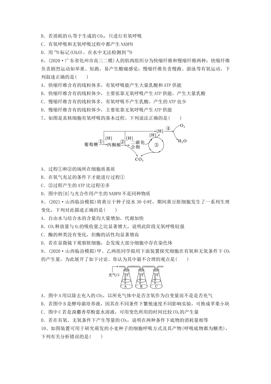专题08 细胞呼吸(精练)(原卷版).docx_第2页