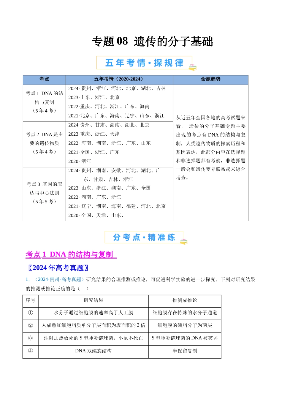 专题08 遗传的分子基础(原卷版).docx_第1页