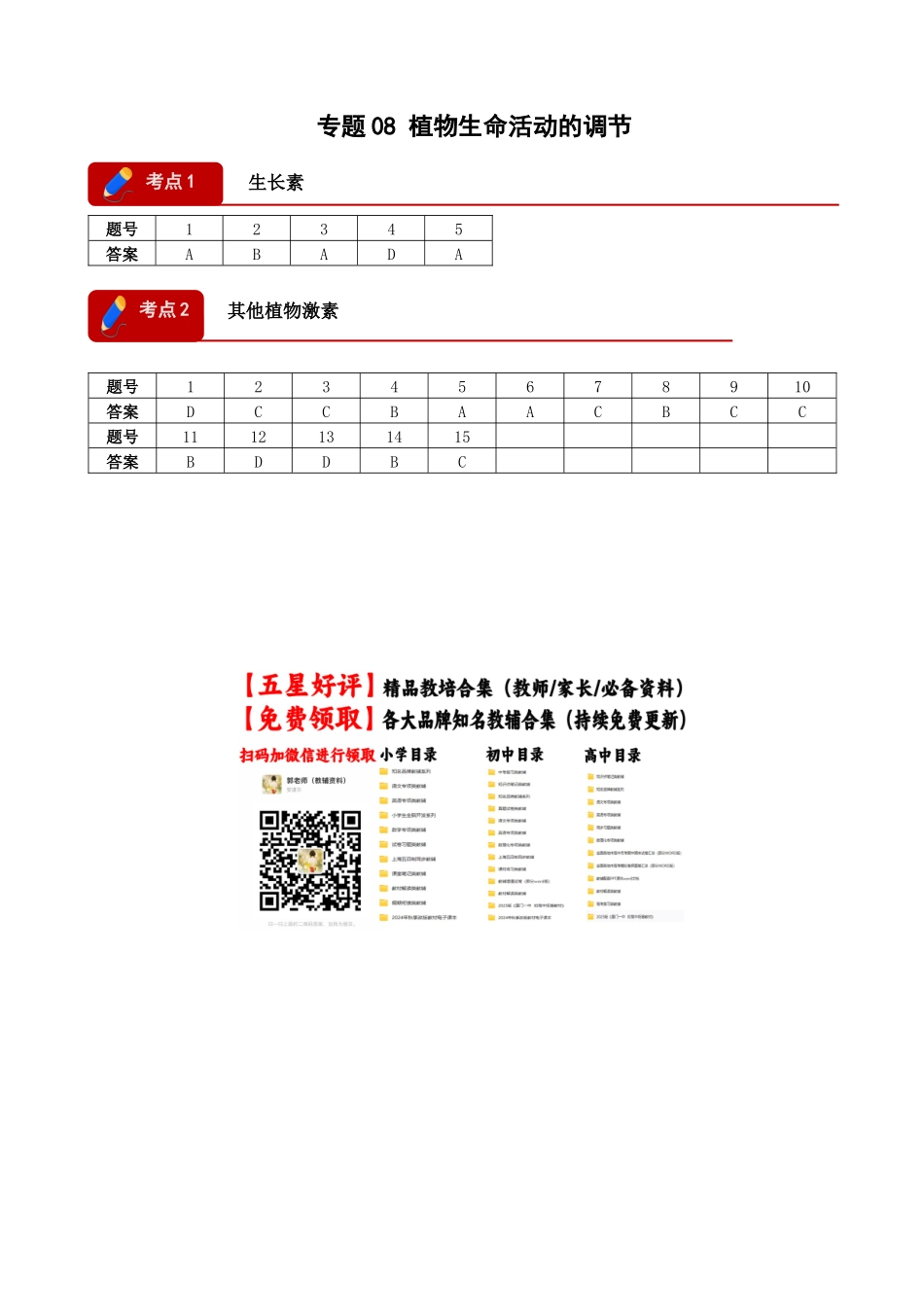 专题08 植物生命活动的调节(2大考点)(答案版).docx_第1页