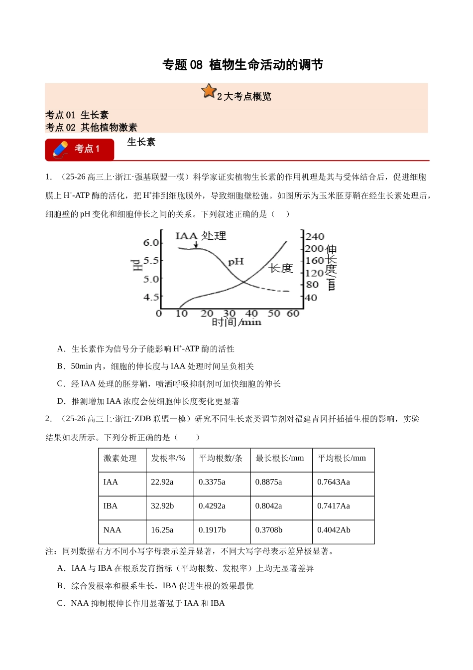 专题08 植物生命活动的调节(2大考点)(学生版).docx_第1页