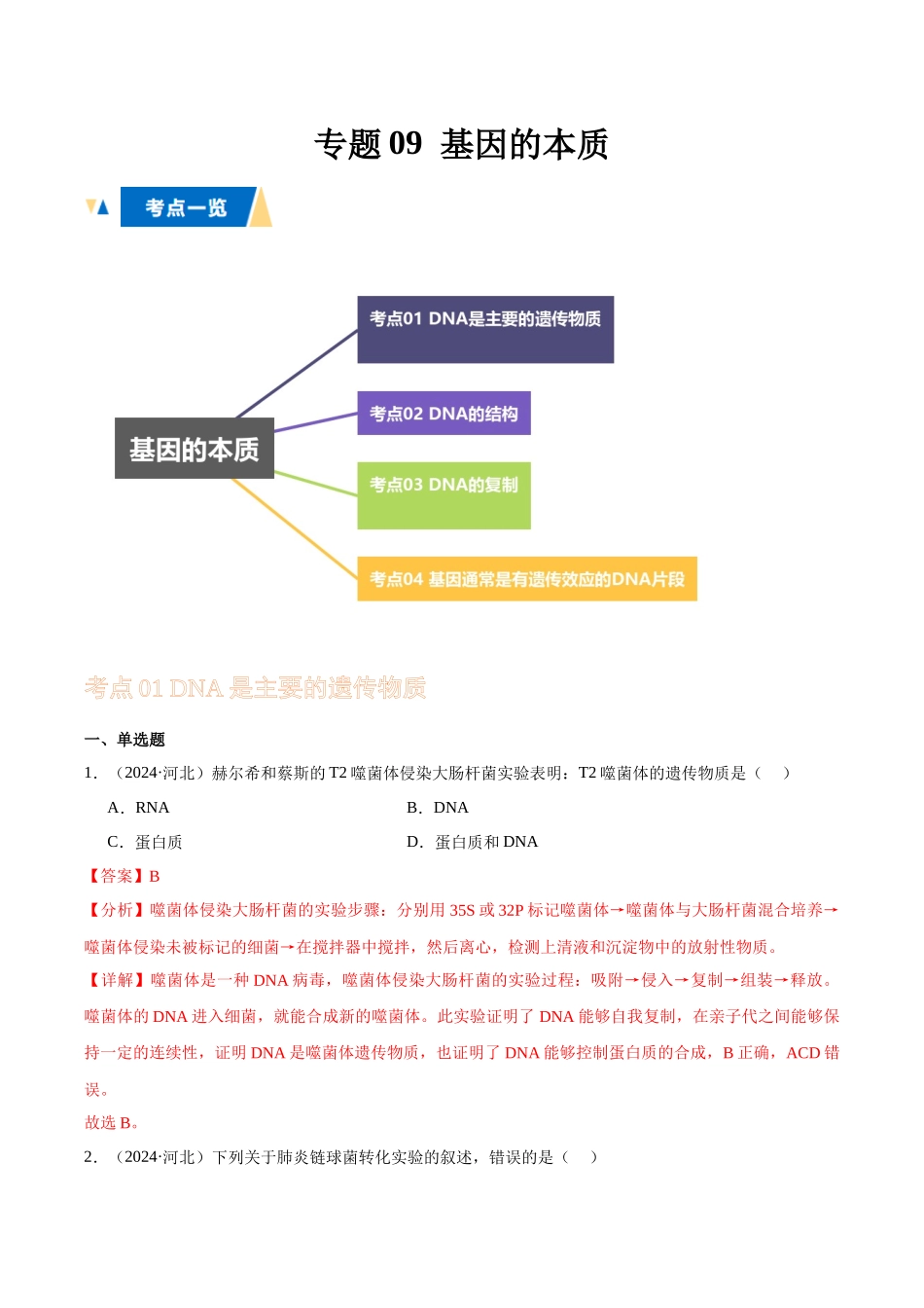 专题09 基因的本质（教师版）.docx_第1页