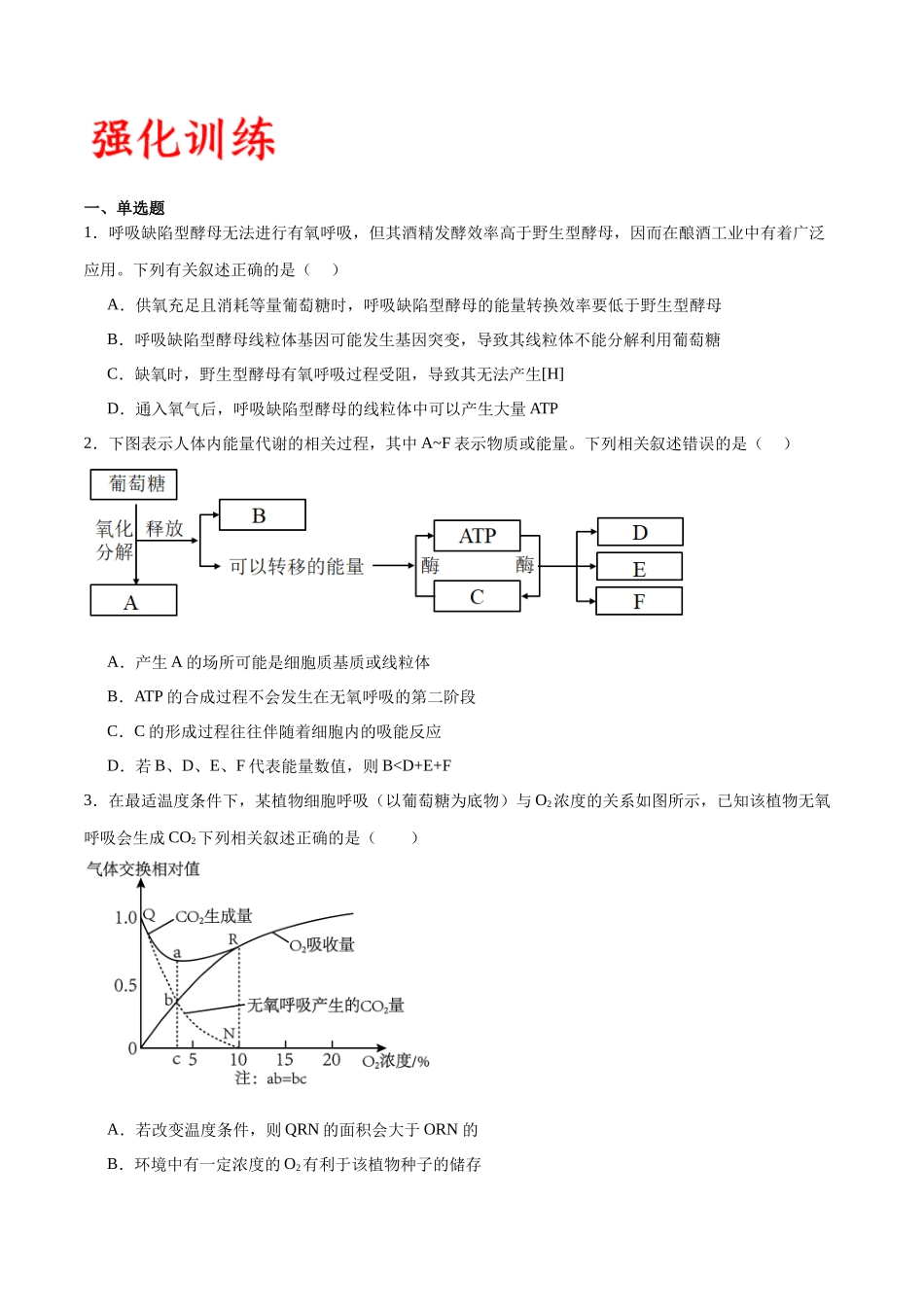 专题9 细胞呼吸(原卷版) .docx_第3页