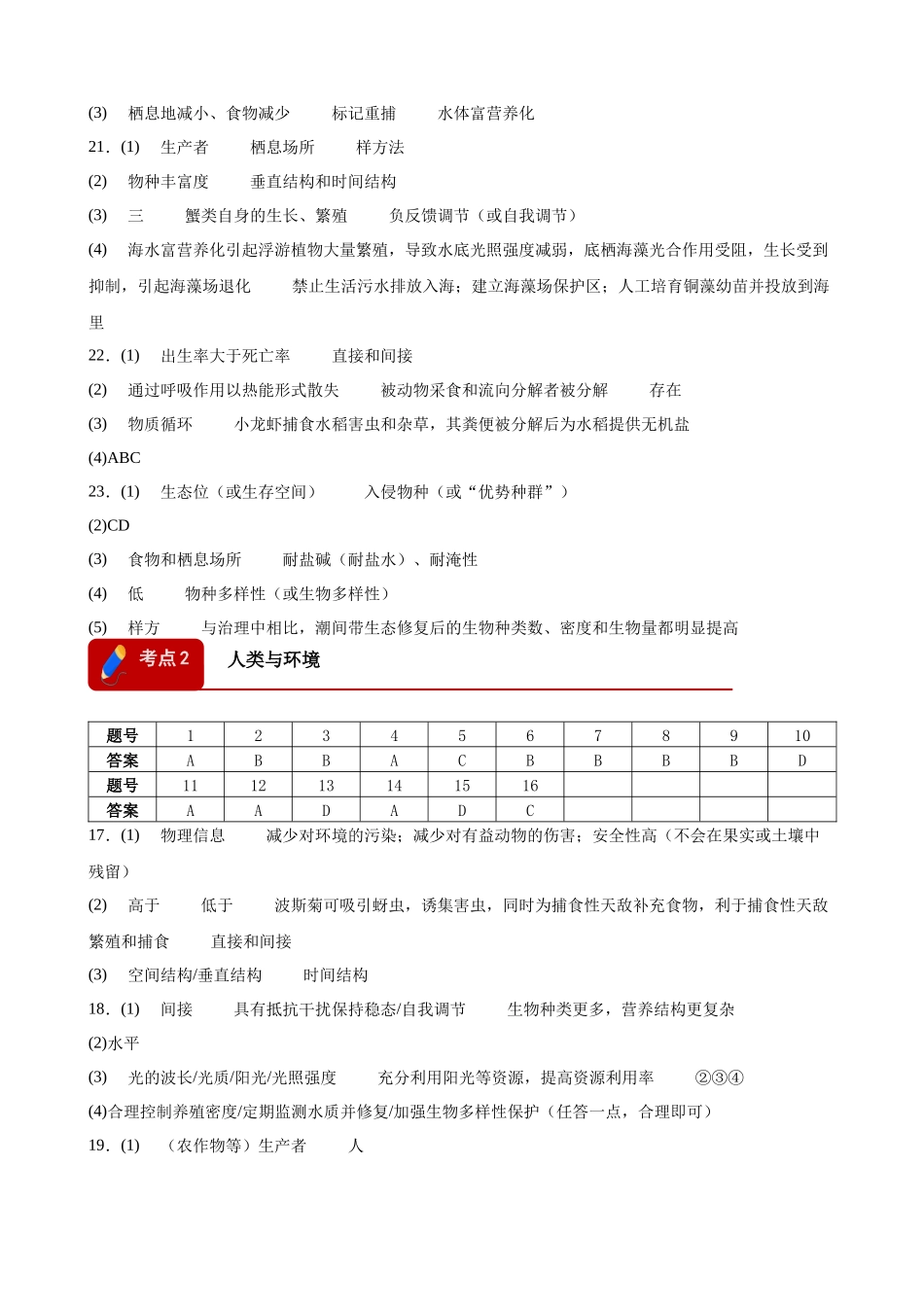 专题10 生态系统和环境（2大考点）（答案版）.docx_第2页