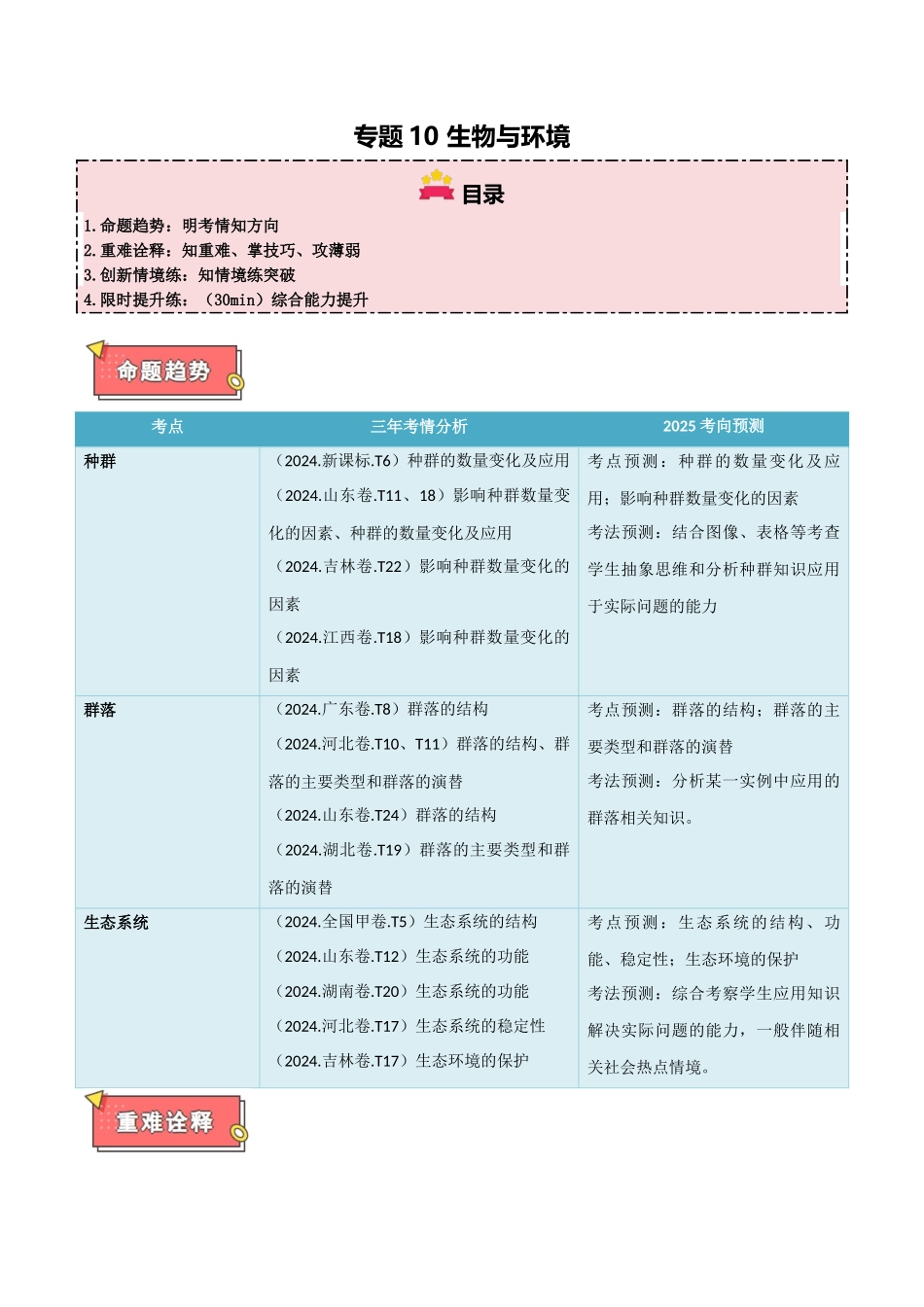 专题10 生物与环境(教师版).docx_第1页