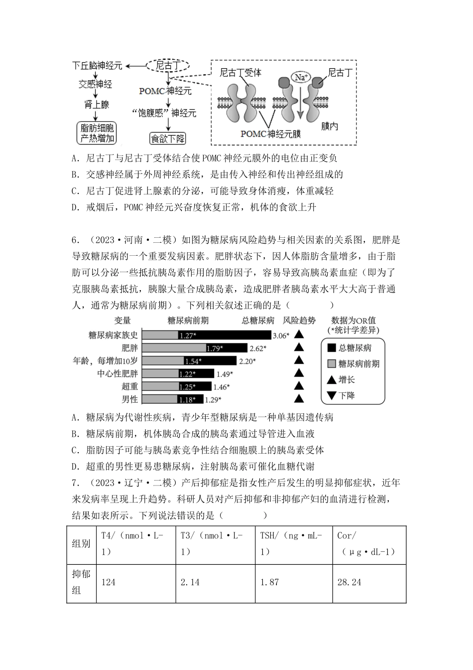 专题10 稳态与生命活动的调节(包含神经、体液调节)(原卷版).docx_第3页