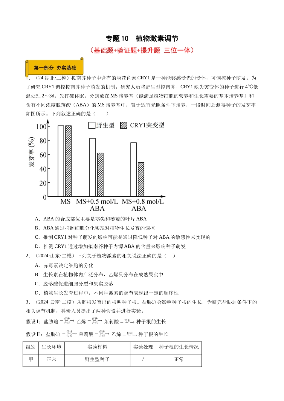 专题10 植物激素调节(学生版).docx_第1页
