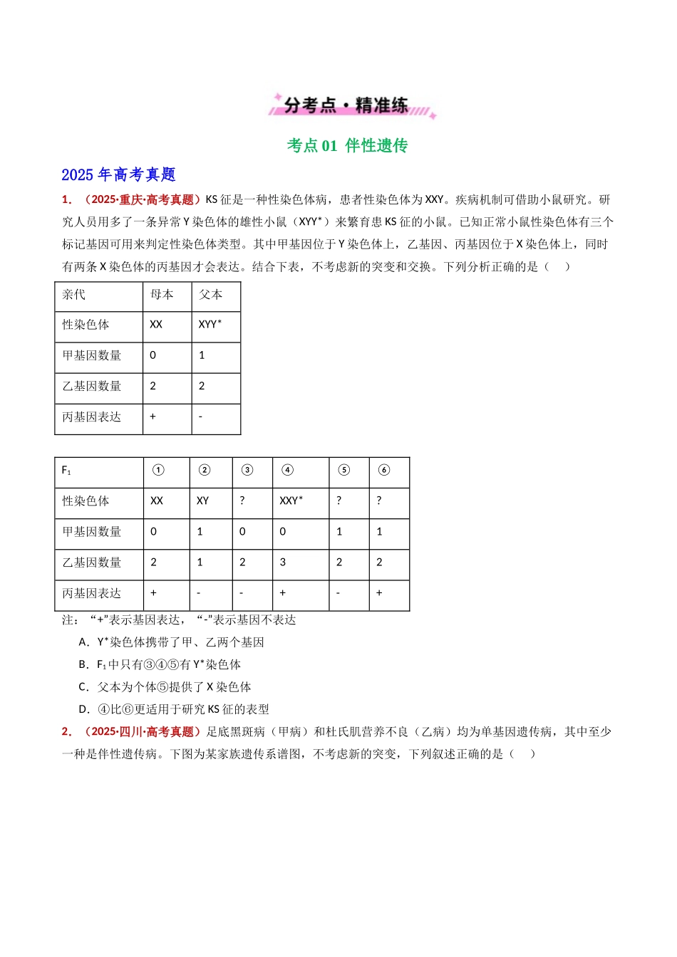 专题11 伴性遗传和人类遗传病(全国通用)(学生版).docx_第2页