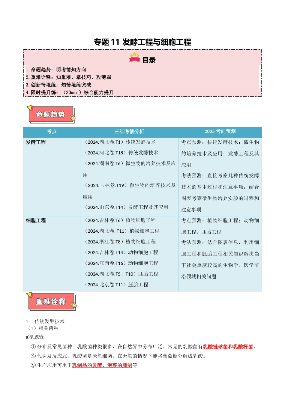 专题11 发酵工程与细胞工程（教师版）.docx_第1页