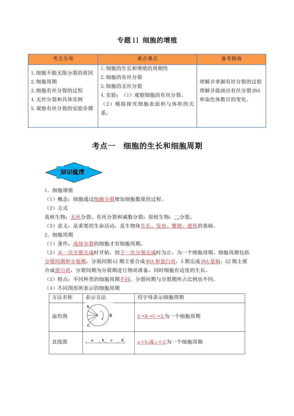 专题11 细胞的增殖（串讲）（解析版）.docx_第1页