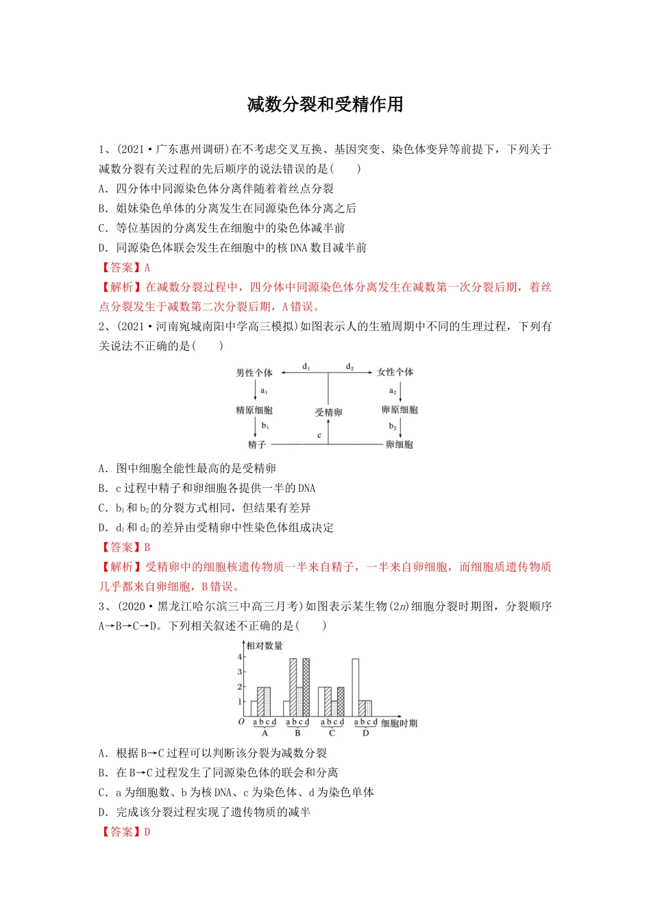 专题12 减数分裂和受精作用（精练）（解析版）.docx_第1页