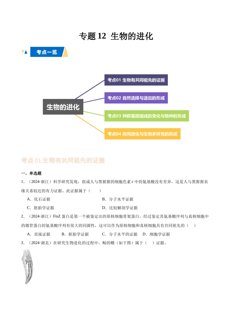 专题12 生物的进化（学生版）.docx_第1页