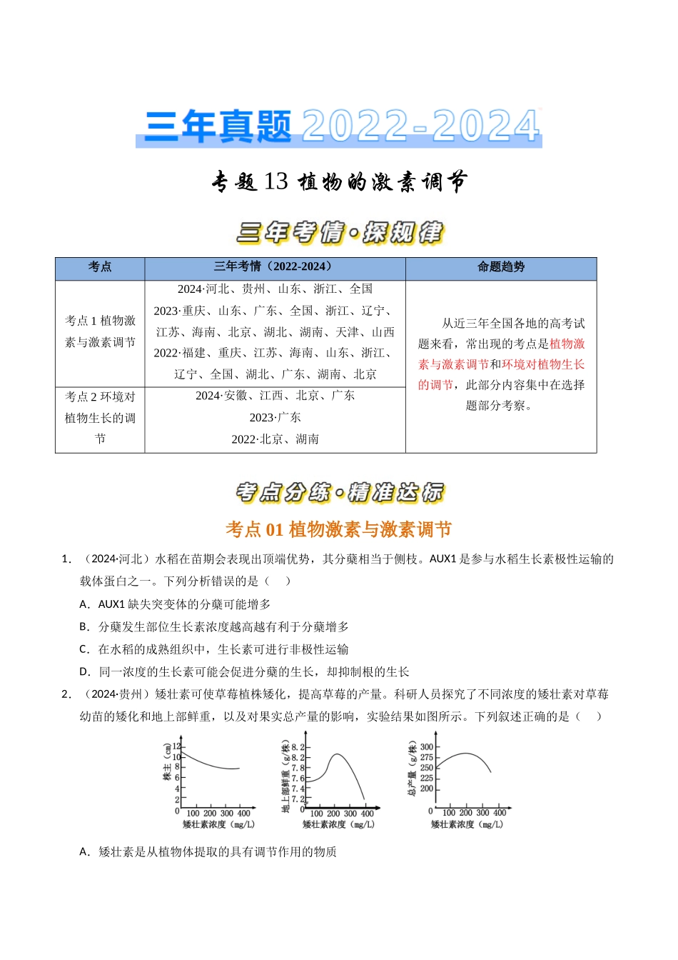 专题13 植物的激素调节(原卷版).docx_第1页