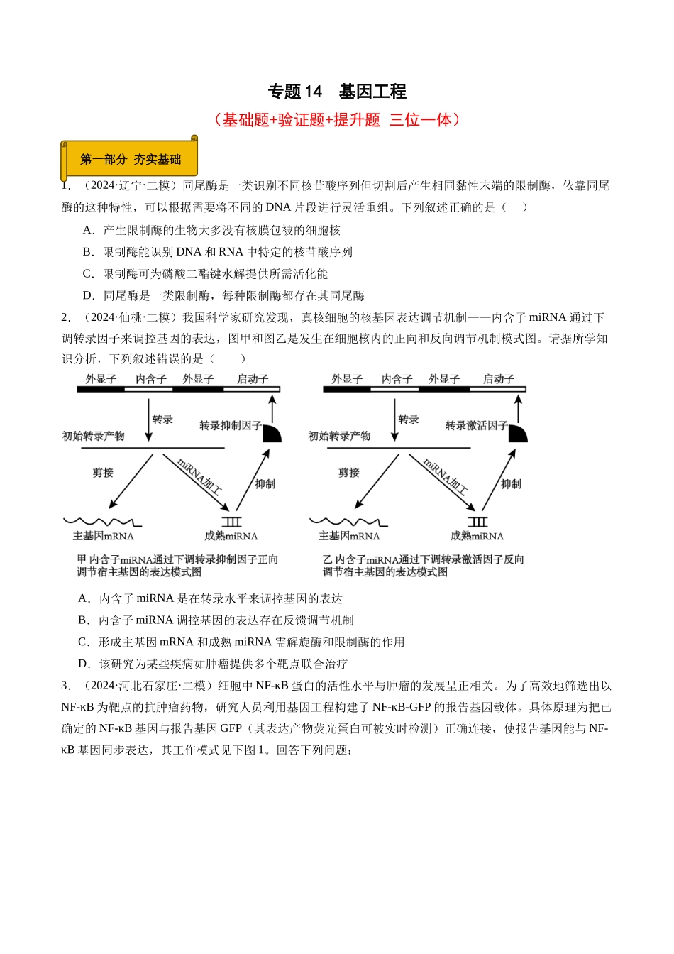 专题14 基因工程(原卷版).docx_第1页