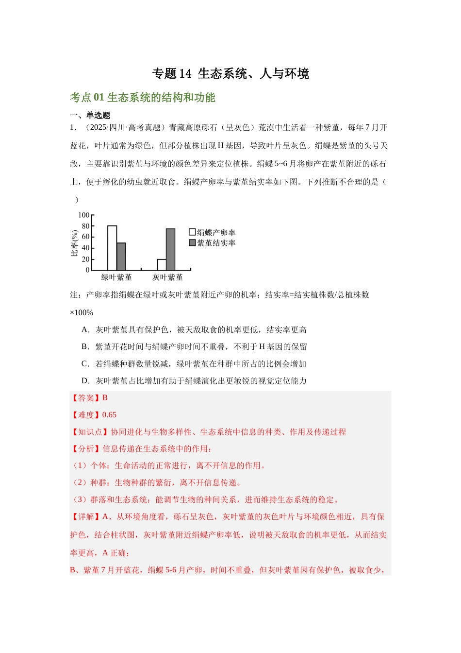 专题14  生态系统、人与环境（教师版）.docx_第1页