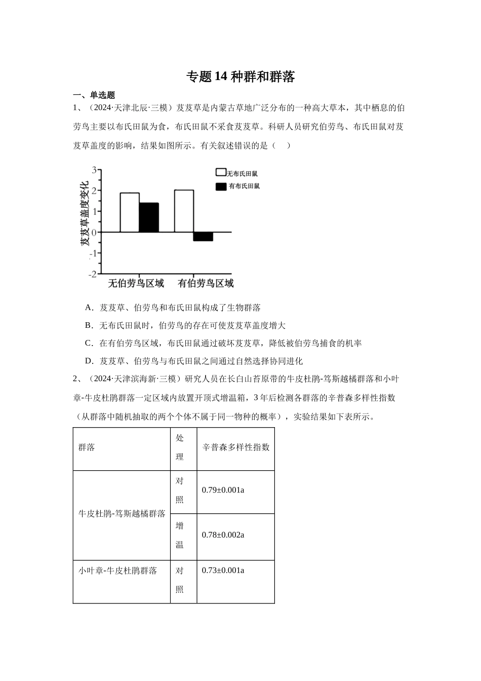 专题14 种群和群落(学生版).docx_第1页