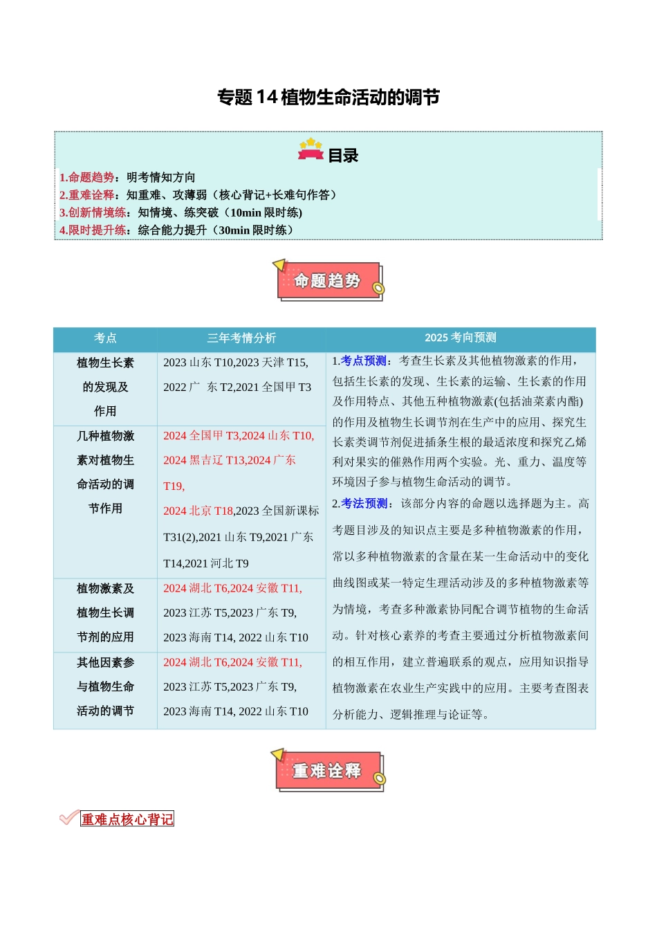专题14 植物生命活动的调节(解析版).docx_第1页