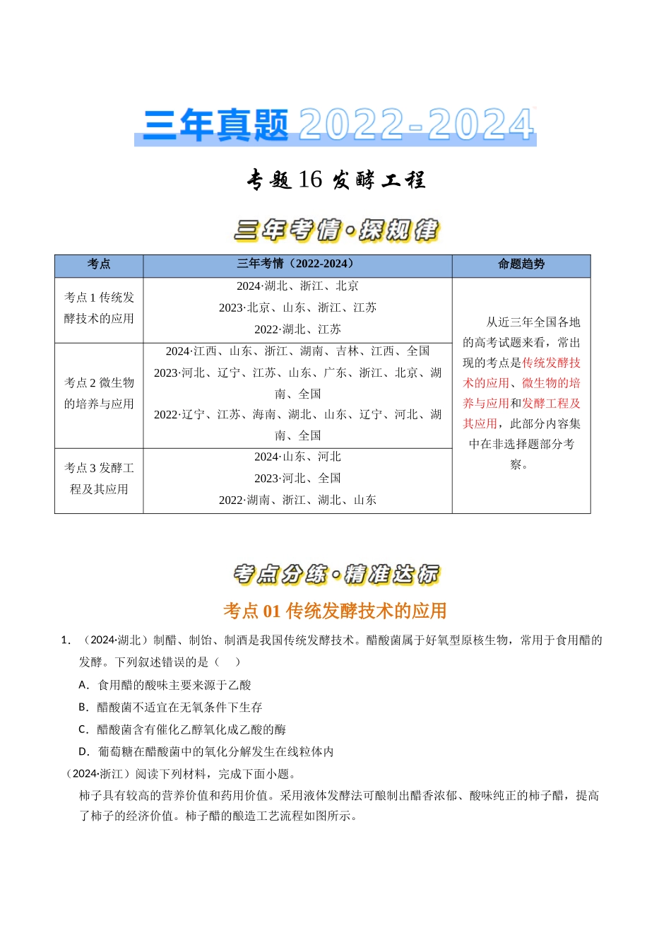 专题16 发酵工程（原卷版）.docx_第1页