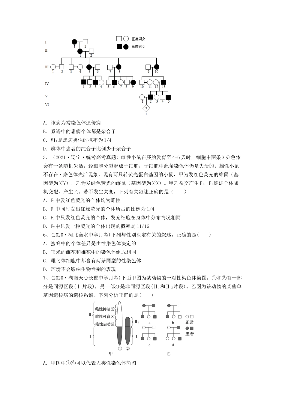 专题16 基因在染色体上、伴性遗传和人类遗传病（精练）（原卷版）.docx_第2页