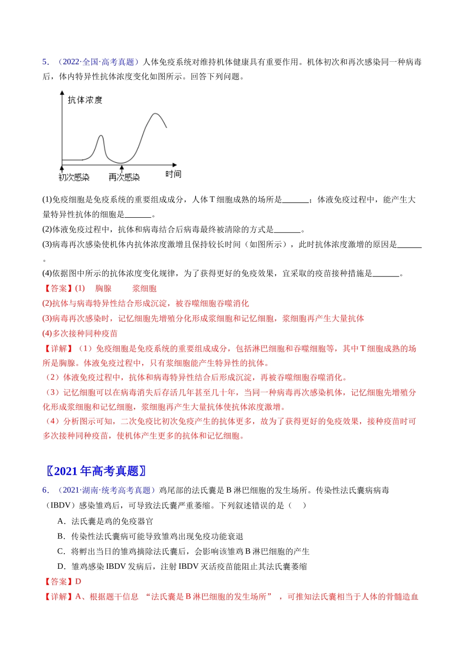 专题16 免疫调节- 五年（2019-2023）高考生物真题分项汇编（全国通用）（教师版）.docx_第3页