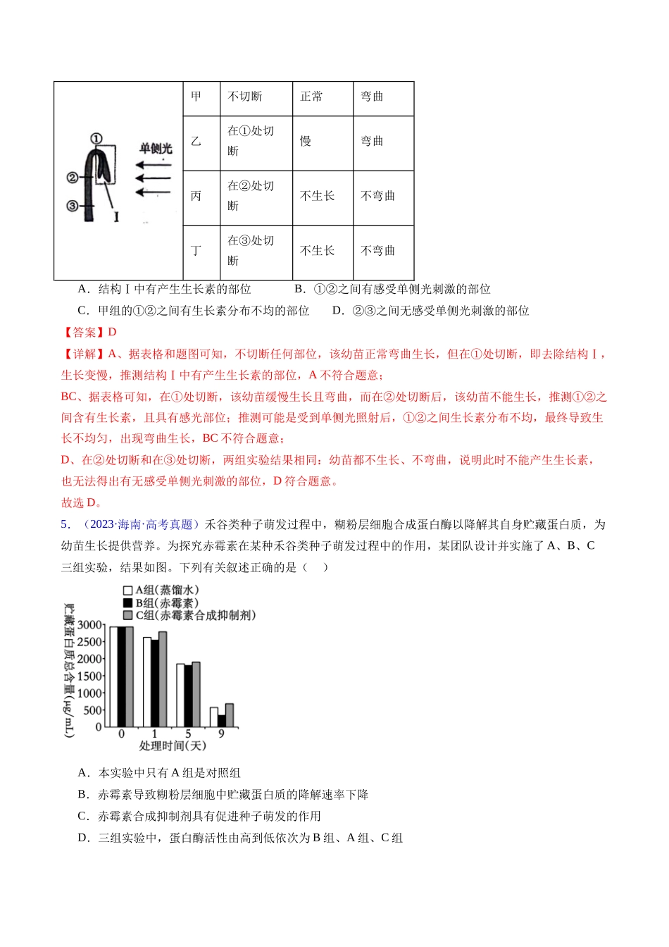 专题17 植物激素的调节- 五年（2019-2023）高考生物真题分项汇编（全国通用）（教师版）.docx_第3页