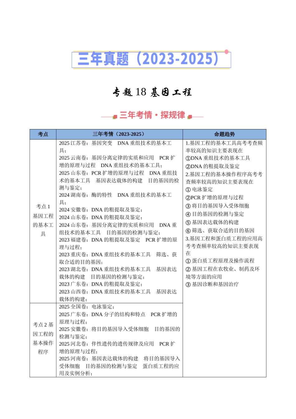 专题18 基因工程(全国通用)(教师版).docx_第1页