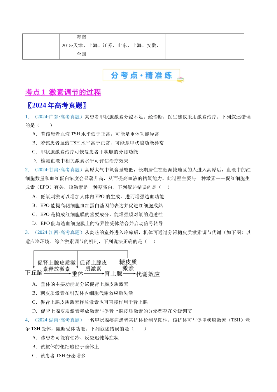 专题18 体液调节-（全国通用）（原卷版）.docx_第2页