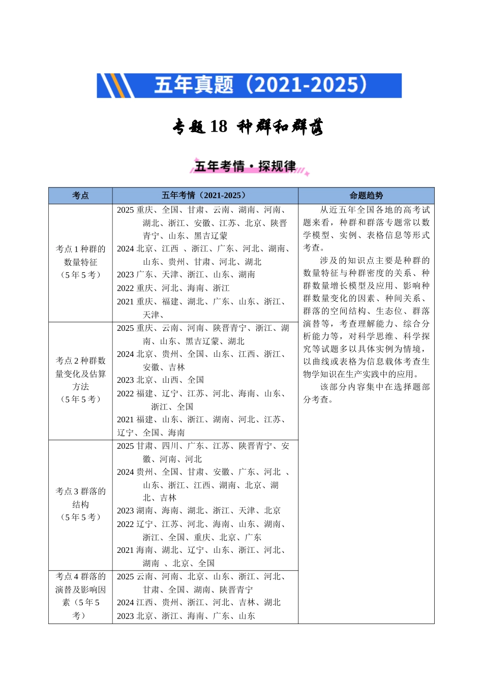 专题18 种群和群落（全国通用）（教师版）.docx_第1页