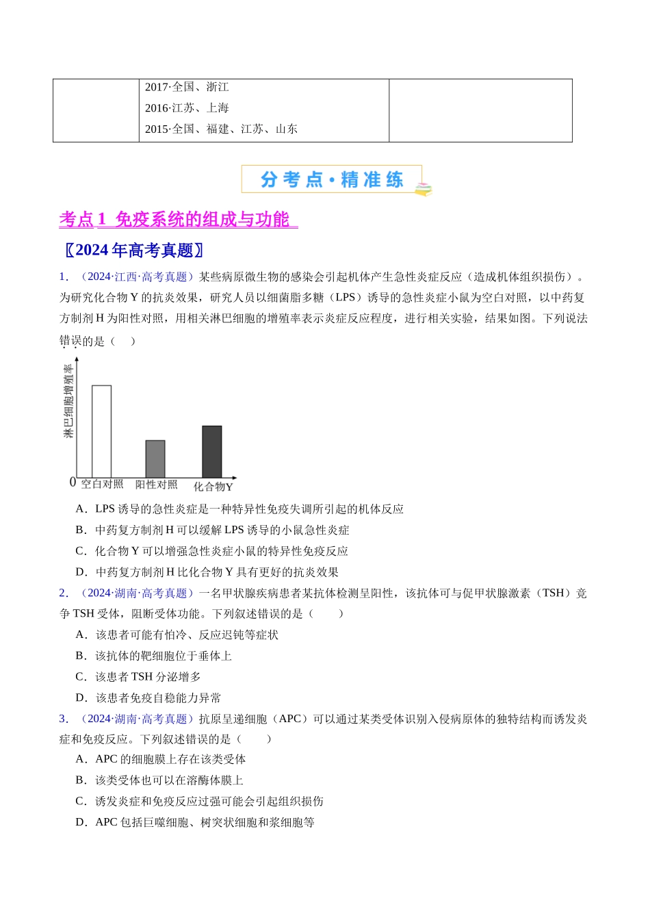专题19 免疫调节-(全国通用) (原卷版).docx_第2页