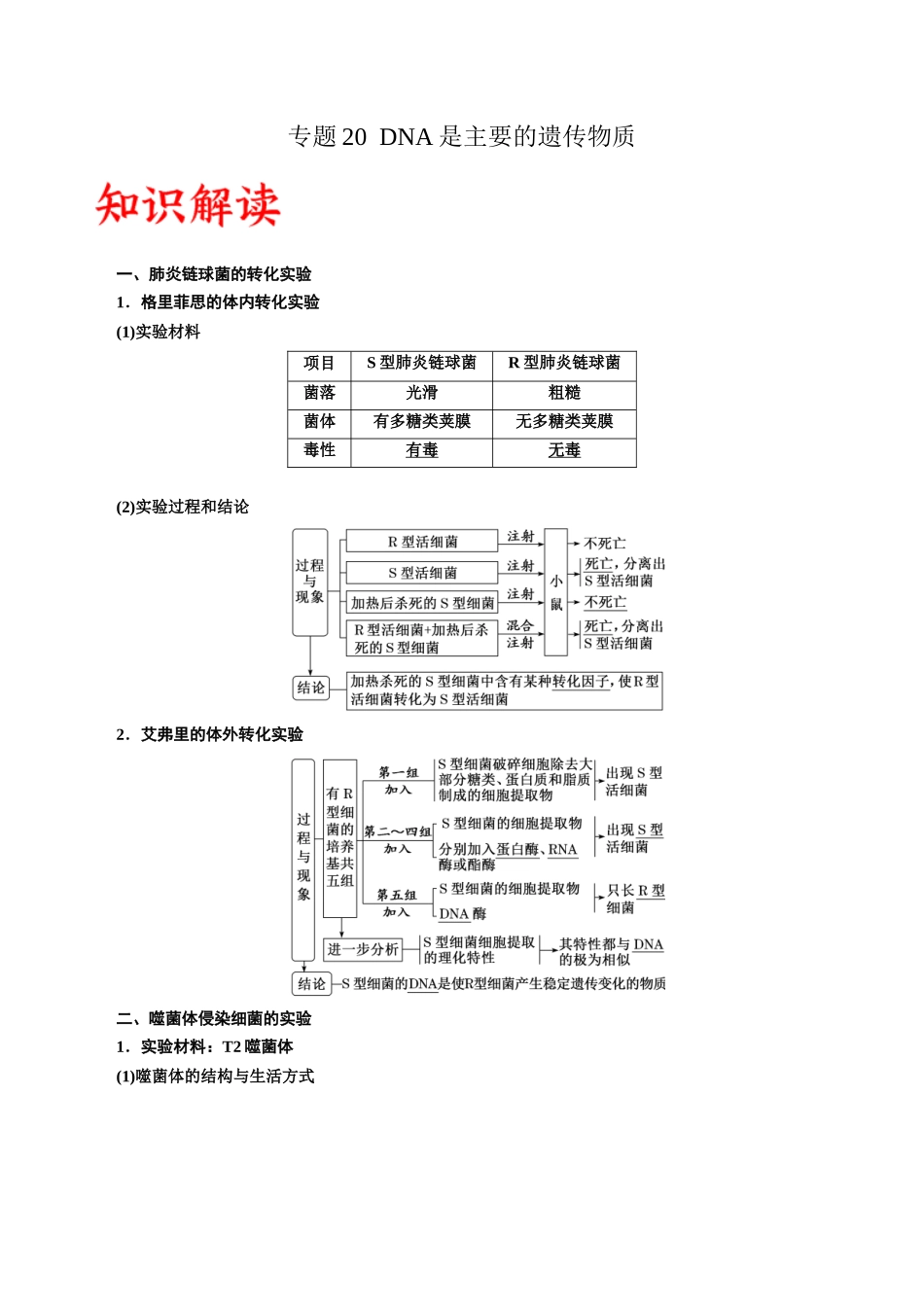 专题20 DNA是主要的遗传物质（原卷版) .docx_第1页