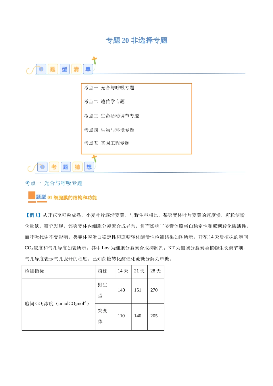 专题20 非选择专题(5大题型)(教师版).docx_第1页