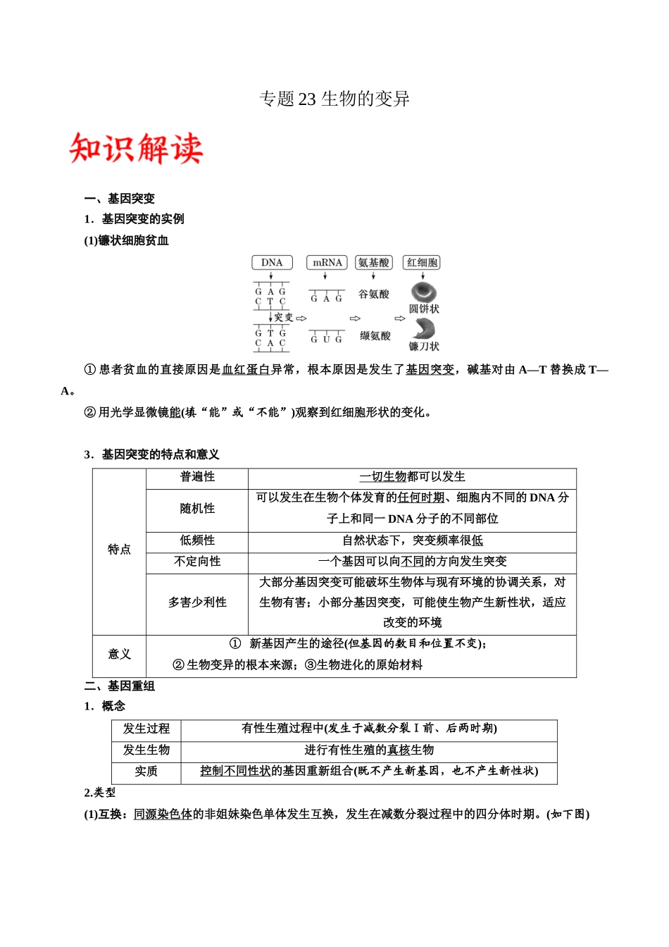 专题23 生物的变异(解析版).docx_第1页
