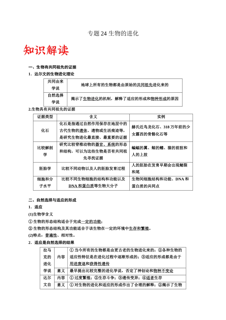 专题24 生物的进化(原卷版) .docx_第1页