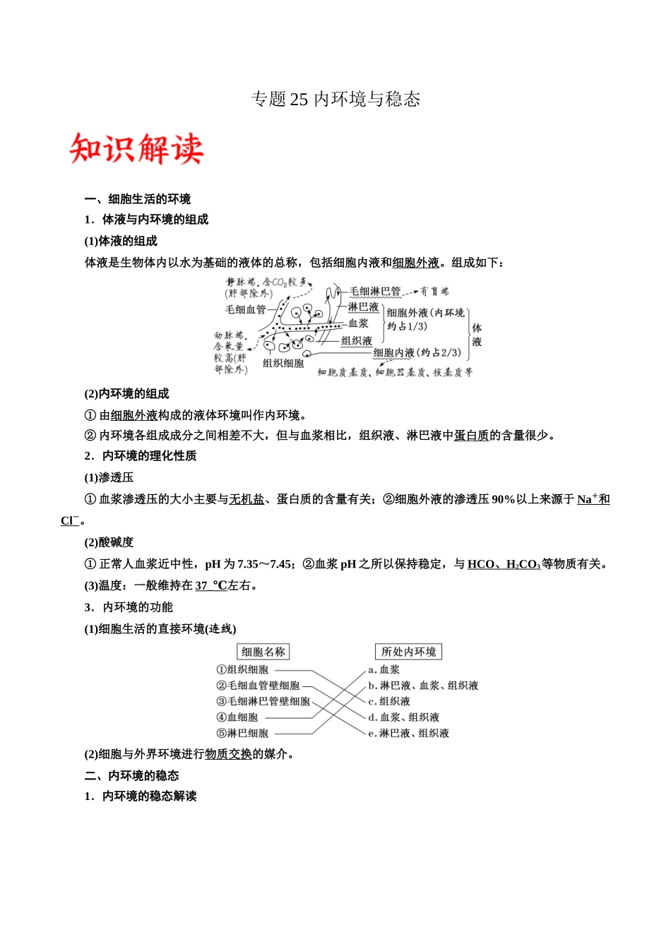 专题25 内环境与稳态（解析版).docx_第1页