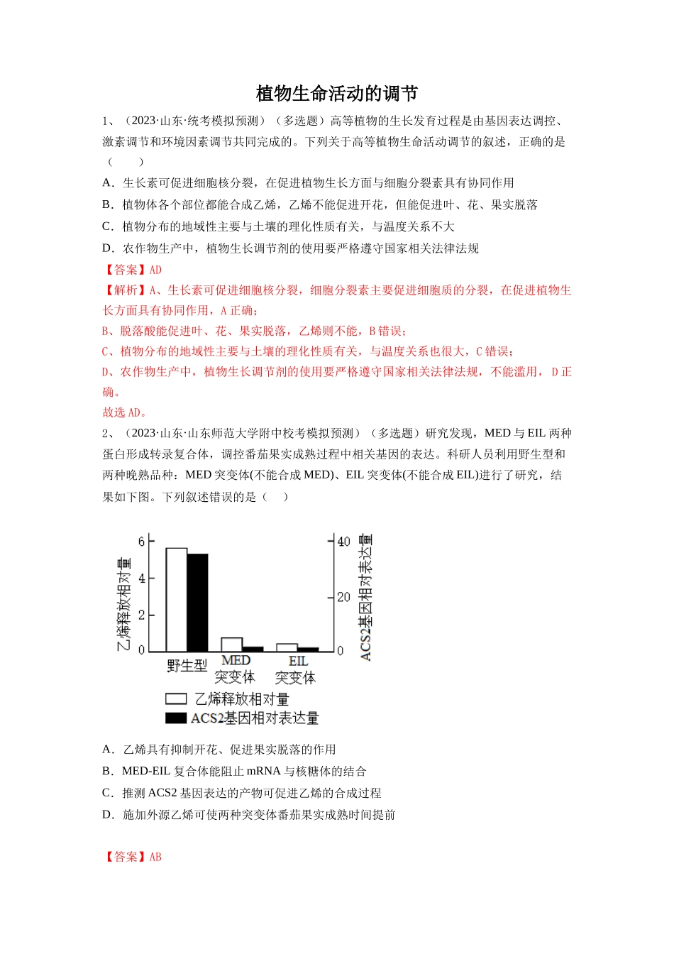 专题27 植物生命活动的调节（精练）（解析版）.docx_第1页