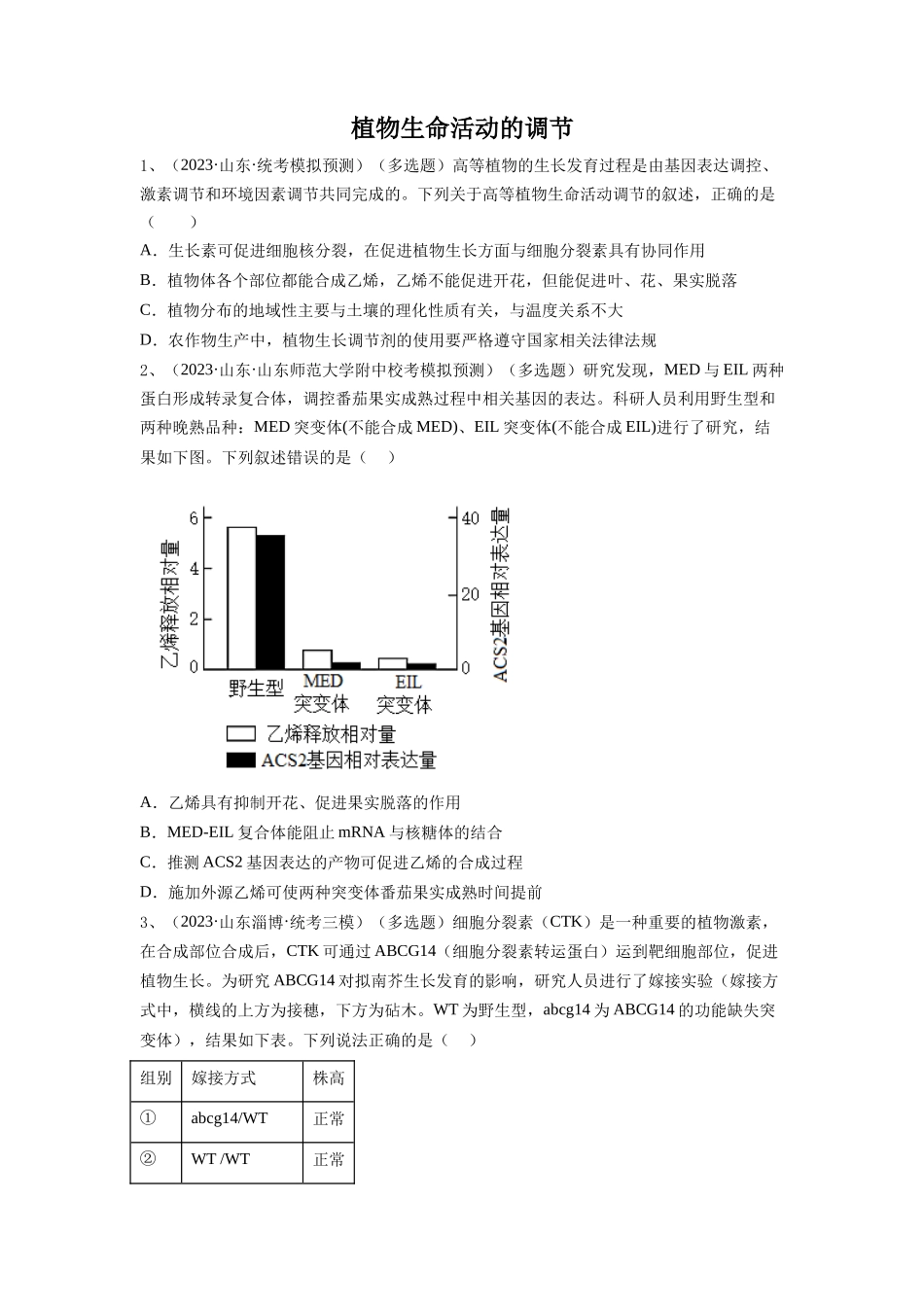 专题27 植物生命活动的调节(精练)(原卷版).docx_第1页