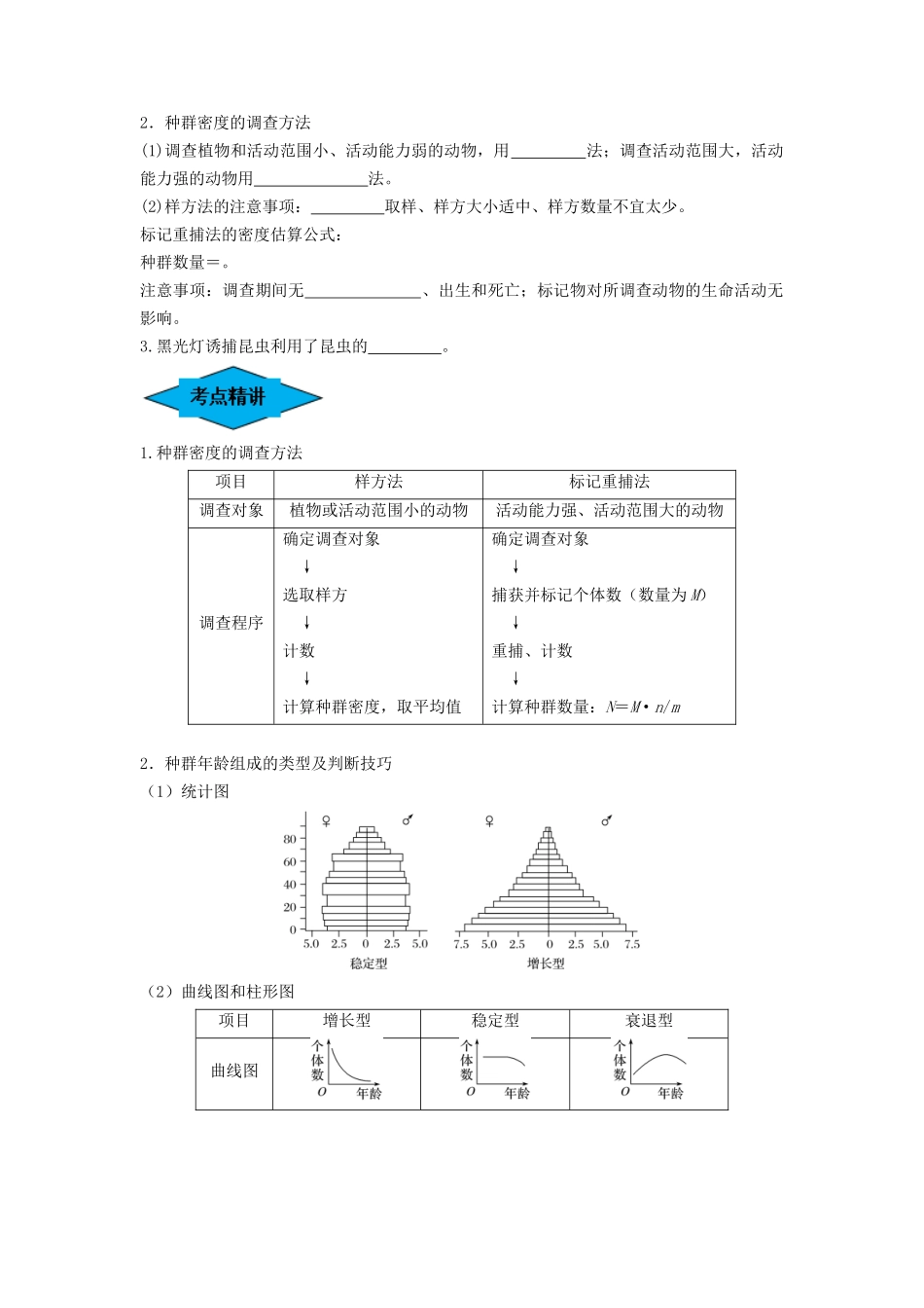 专题28 种群的特征和数量变化(串讲)(原卷版).docx_第2页